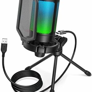 FIFINE Gaming Mikrofon PC, USB Microphone für Streaming Podcast Studio, mit Mikrofon Ständer und Stummschalttaste, für PS4 PS5 Mac