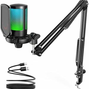 FIFINE Gaming Mikrofon PC mit Arm, USB Microphone Kit mit Stummschalttaste für Podcast Streaming Studio, für MAC PS4 PS5