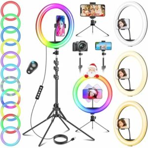 12 Zoll Ringlicht mit Stativ Handy, Tisch LED Ring Light/Kamera Handystativhalter mit Ringleuchte für YouTube, Selfie, Makeup, Tik Tok, Fotografie, 40 RGB-Modi 13 Helligkeit, Gesamthöhe 177cm