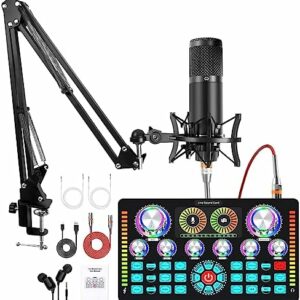 Xisono Podcast-Ausrüstungs-Bundle, Audio-Schnittstelle und XLR-Kondensator-Mikrofon, Studio-Ausrüstung mit 48V Phantomspeisung, Bluetooth für Podcast, Streaming, Voice Over, Singen, PC