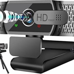 Full HD1080P Webcam mit Mikrofon, Automatischer Lichtkorrektur, Neefeaer USB PC Webcam mit Abdeckung Stativ,110° Weitwinkel, PC Kamera für PC, Laptop, Computer, Linux, Mac