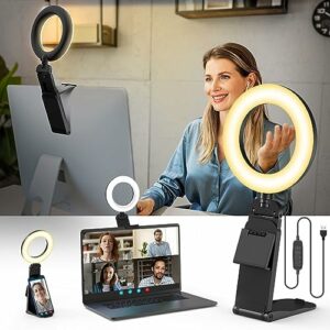 New Ringlicht LED Videolicht Dauerlicht Laptop PC,Evershop 5” Streaming Licht mit Stativ&Handyhalter 3 Lichtfarben+10 Helligkeiten 360°Drehbar Videokonferenz Licht für Tiktok Zoom Youtube Live Stream