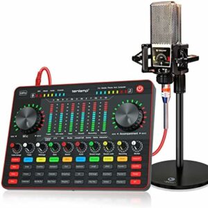 DJ Controller Audio Interface mit DJ Mixer und Soundkarte, ALL-IN-ONE Podcast Ausrüstung mit Kondensatormikrofon für YouTube, PC, Telefon, Live Streaming, Aufnahme