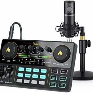 Podcast-Ausrüstung, MAONO MaonoCaster Lite All-in-One-Schnittstelle für Podcasts, Audio-Schnittstelle mit 25 mm Großmembran-Mikrofon für Live-Streaming, Aufnahmen, AU-AM200-S4