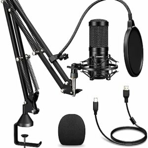 aokeo USB Mikrofon, 192kHZ / 24bit Podcast-Mikrofonsets mit Mikrofonständer, Stoßdämpferhalter, Windschutzscheibe, Popfilter, für Rundfunk, Aufnahme, YouTube,Podcasts