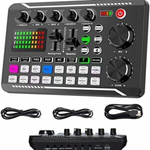 Live-Soundkarte und Audio-Interface mit DJ-Mixer-Effekten und Sprach-Wechsler, F998 Bluetooth Stereo Audio Mixer, für Live Youtube Streaming, PC, Aufnahmestudio und Gaming