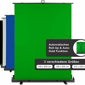Walimex Pro Roll-Up Panel 165×220 cm Greenscreen mit Ständer I portabler, freistehender Fotohintergrund für Fotostudio, Videochat & Streaming I Chromakey Effekt I Metallbox für Stabilität & Schutz