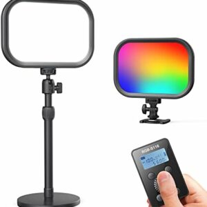 RALENO RGB Streaming Licht mit Fernbedienung, Eingebaute Batterie Videoleuchte Key Light für Streaming,Fotografie,Videokonferenz,1–100% Helligkeit 2500–8500K Farbtemperatur 360° Farbraum einstellbar