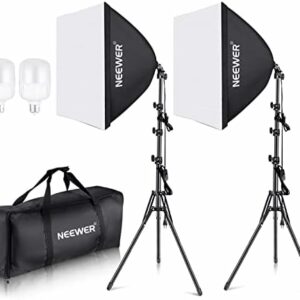 NEEWER 700W Äquivalent Softbox Beleuchtung Set, 2Pack 5500K CFL Beleuchtung Glühbirnen, 24×24 Zoll Softboxen mit E27 Sockel, Fotografie kontinuierliche Beleuchtung Set Fotostudio Ausrüstung