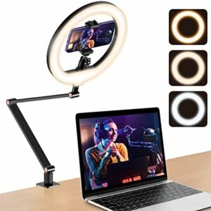 10“ Ringlicht für Schreibtisch mit Ständer und Telefonhalter, Overhead Stativ Ringlicht, Videokonferenzlicht mit verstellbarem Schreibtischarmständer für YouTube,TikTok, Arbeit für Telefon, Webcam