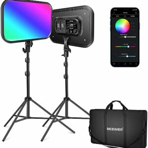 NEEWER RGB168 18,3″ 60W RGB LED Videoleuchte Panel Set mit Stative Ständer App Steuerung 360°Vollfarbe Dimmbar 2500K-8500K RGB Video Licht/CRI 97+/17 Szeneneffekten Studio Dauerlicht Fotografie, 2Pack