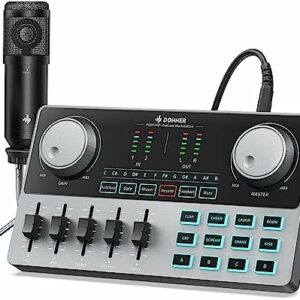 Donner Podcast-Studio-Ausrüstung, Audio Interface mit DJ Mixer und Soundkarte, ALL-IN-ONE Podcast-Produktionsstudio mit Kondensatormikrofon für Live-Streaming, Aufnahme, Recording, Gaming, YouTube