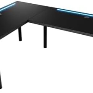 KOBI Gaming Tische mit LED Model N | 160 + 110 x 50 x 73 cm PC Tisch | Schwarz Höhenverstellbar Ecktisch Gamingtische | Eck Schreibtisch | Unterhaltung Wissenschaft | Ergonomisch Gamer Computer Desk