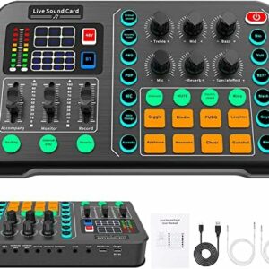 Live-Soundkarte und Audio-Interface mit DJ Controller Effekten und Sprach-Wechsler,Bluetooth Stereo Audio Mixer mit Soundboard, für Live Youtube Streaming, PC, Aufnahmestudio und Gaming