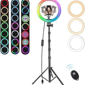 MICCYE Ringlicht mit Stativ 10 Zoll RGB Ring Light Gesamthöhe 180cm Ringleuchte Selfie Ringlicht Handy für Video Makeup Fotografie TikTok