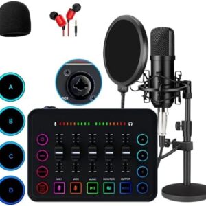 sktome Streaming-Audio-Mixer, Audio-Schnittstelle und XLR-Podcast-Mikrofon mit 48 V Phantomspeisung, Podcast-Ausrüstungs-Set mit 4 benutzerdefinierten für Live-Streaming, Podcast-Aufnahme, Video,