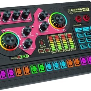 Podcast-Ausrüstungs-Set, Audio-Interface mit Mixer und Gesangseffekten, Soundboard-Sprachwechsler, Studio All-in-One XLR DJ-Mixer für Telefon, PC, Live-Streaming-Aufnahme, Tiktok, YouTube, Gaming