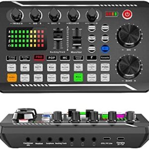 Tbest Live-Soundkarte, Live Sound Card, Bluetooth Stereo Audio Mixer Rauschunterdrückung Sprachwechsler Tonmischer Podcast-Ausrüstung für Streaming Podcasting Gaming