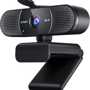 EMEET 2K Webcam – C960 2K Webcam mit Dual Mikrofon, Webcam mit Objektivabdeckung, 76° Streaming Kamera mit Automatische Lichtkorrektur, TOF Autofokus, PC Webcam Ideal für Zoom, Skype, Win10, Mac OS