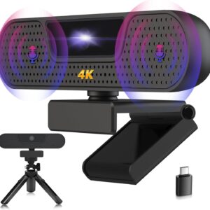 VIZOLINK W8GS Webcam 4K, HD 1080P Webcam für PC mit Mikrofon, Autofokus, Lichtkorrektur, 85°Sichtfeld, Datenschutzabdeckung, Plug&Play, für Mac, Laptop, Zoom, Skype, Teams, Videoanruf und Konferenz