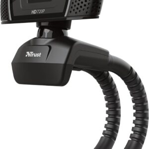 Trust Trino HD Webcam mit Mikrofon, 1280 x 720, 30 FPS, PC Kamera mit Flexibler Ständer und Automatischer Weißabgleich, Videokamera für Video, Chat, Skype, Laptop, Desktop, Computer, Mac – Schwarz