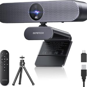DEPSTECH DW50 Pro Webcam 4K, Ultra HD mit Mikrofon, 3-facher Zoom, 1/2.55 Sony Sensor, Duale Mics mit Geräuschunterdrückung, Fernbedienung, Autofokus Streaming Kamera für PC Laptop Mac, Teams