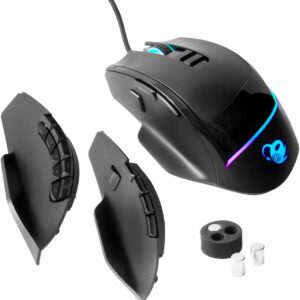 Deep Gaming ProSwap Modulare USB-Maus mit 3 austauschbaren Seitenteilen (3, 5 und 10 Tasten), RGB-Licht, optischer Sensor Pixart 3325, 500FPS, 100IPS, 1000 Hz, Euro-Schalter, dimmbares Gewicht