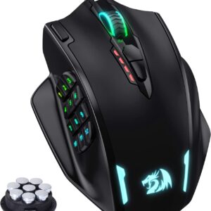 Redragon M908 Impact RGB LED MMO Maus mit Seitentasten, optische kabelgebundene Gaming-Maus mit 12.400DPI, hohe Präzision, 20 programmierbare Maustasten
