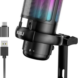 Gaming Mikrofon PC RGB, Streaming Podcast Studio, USB Microphone für PS4 PS5 Mac, EIN-klick-Stummschaltung, Mit 3,5-mm-Kopfhöreranschluss,Drehregler zum Einstellen der Lautstärke