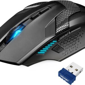 TECKNET Kabellose Gaming Maus, 2,4 GHz Wireless Gamer Maus 8 Tasten, 4800 DPI, 20 Millionen Klicks, Wireless Mouse, Ergonomische Optische Maus für PC/Mac/Laptop