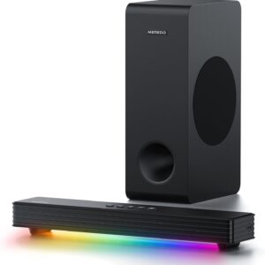 MEREDO Soundbar für TV Geräte mit Subwoofer 3.1 Kanal PC-Gaming Soundbar RGB Audio Sync Licht BT 5.3/HD-ARC/Optisch/AUX/USB TV Computer Lautsprecher für Desktop/Laptop Spielkonsolen Heimkino