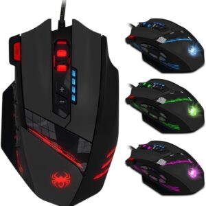 Gaming Maus,4000DPI,12 programmierbare Tasten,8 Gewichtsblöcke,Ergonomische Design,RGB Gamer Maus mit Kabel,für PC,Mac,Computer,Laptop,Schwarz