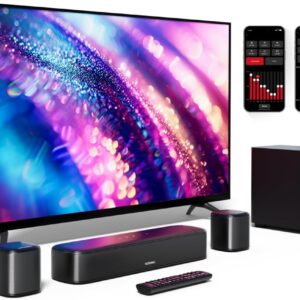 5.1 Surround Sound System, Soundbar für TV Geräte mit App Steuerung, Soundbar mit Subwoofer, 2 Surround Lautsprechern, Heimkino Soundsystem mit verstellbarem Bass, Bluetooth 5.3, Aura A30