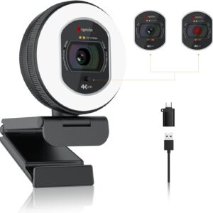 Angetube Webcam 4K mit Licht – Streaming-Kamera für PC mit Dual-AI-Rauschunterdrückungs-Mikrofon, Auto-Fokus und eingebautem Sichtschutz. USB 1080P 60FPS Webcam für Laptop und Mac