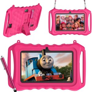 XGODY 7 Zoll Android 12,Kinder Tablet mit Elternkontrolle,3GB RAM+32GB ROM,WiFi,Dual Kamera,Bluetooth,Bildungs Tablet für Kinder,IPS-Bildschirm mit kindersicherem Case (Rosa Rot)