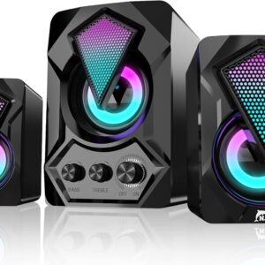 2.1 Lautsprecher-System mit Subwoofer,11 Watt USB-betriebenes Stereo Multimedia Soundsystem mit RGB Gaming LED Licht,3,5 mm Eingang, bis zu verbesserter Bass für PC/Tablet