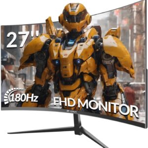 CRUA 27 Zoll Curved Gaming Monitor 165Hz/ 180Hz, PC Bildschirm Full HD 1080P, Rahmenloses 1800R Computerbildschirm mit FreeSync und Eye Care Technologie, unterstützt VESA