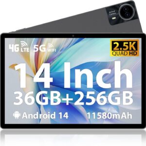 2025 Neueste Android 14 Tablet, 14″ 2.5K Touch Display, 36GB RAM+256GB ROM 1TB TF SIM Tablet, 4G LTE+5G WLAN, Octa-Core, 4 Lautsprecher, 13MP, 11580mAh, GMS, GPS, inkl. Pen/Hülle/Kopfhörer