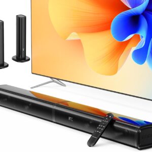 Soundbar für TV Geräte – 2025 Upgraded Eingebaute Dual-Subwoofe 2.2 Kanal Abnehmbar 2 in 1 Lautsprecher für Fernseher PC-Gaming HD-ARC/Optisch/AUX/BT/USB Bass/Höhen verstellbar für Heimkino