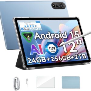 Blackview Mega2 Android 15 Tablet 12 Zoll, 24GB RAM+256GB ROM, 2K FHD Großes Display Gaming Tablet, Dual 4G LTE+5G WiFi,Octa Core T615, 9000 mAh Akuu, WideVine L1, Dual Kamera, Face ID, GPS