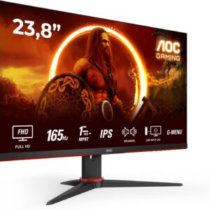 AOC Gaming 24G2SPAE – 24 Zoll FHD Monitor, 165 Hz, 1 ms MPRT, FreeSync, G-Sync Compatible, Lautsprecher (1920×1080, VGA, HDMI, DisplayPort) schwarz/rot