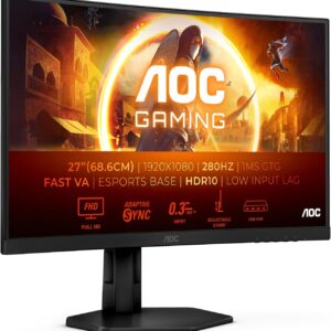 AOC Gaming C27G4ZXU – 27 Zoll FHD Curved Monitor, 280 Hz, 0.3 ms, FreeSync Premium, HDR10 (1920×1080, 2X HDMI, DisplayPort, USB Hub) schwarz/grau
