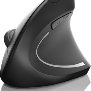 CSL Optische Wireless kabellos Funk Maus, Bluetooth + 2,4 Ghz Funk – vertikale Ausführung, Ergonomisches Design, Vorbeugung gegen Mausarm Tennisarm, Besonders armschonend, 5 Tasten schwarz