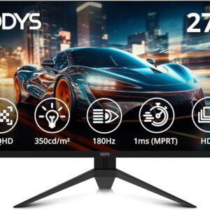 ODYS i27-Q-180 – 27 Zoll Gaming Monitor (69 cm Bildschirm, WQHD, 2.560×1.440 Pixel, 180 Hz, 1ms Reaktionszeit (MPRT), Fast IPS Panel, FreeSync, HDMI, Display Port, 3,5mm Kopfhöreranschluss)