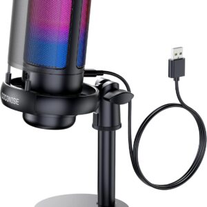 Gaming Mikrofon PC RGB, COCONISE, für Streaming Podcast Studio, USB Microphone für PS4 PS5 Mac, Ein-Klick-Stummschaltung, Mit 3,5-mm-Kopfhöreranschluss,Drehregler zum Einstellen der Lautstärke
