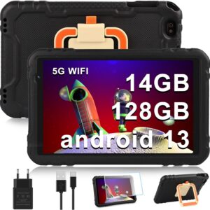 AOCWEI x500 Tablet 10 Zoll, 14 GB RAM 128GB ROM (512GB TF) Android 13 Tablet PC, Octa-Core, 5GWiFi, Bluetooth 5.0, 5MP+8MP Kamera, Google GMS, 8000mAh Eva Schutzhülle-Schwarz