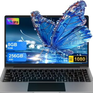 Laptop 14 Zoll Win11 8GB+256GB SSD Unterstützung 1TB Notebook Celeron N4020 (bis 2.8GHz) 1920x1080p WiFi BT4.2 Deutscher Tastaturschutz und kabellose Maus-Grey-1