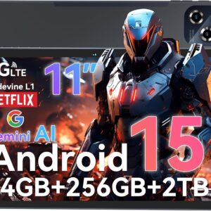 TABWEE W90 Android 15 Tablet 11 Zoll – 24GB RAM+256GB ROM, FHD Großes Display Gaming Tablet, Dual 4G LTE+5G WiFi, Octa Core T615, 8000mAh Akuu, 16MP+8MP KI Kamera, Gemini AI, WideVine L1, TÜV, GPS