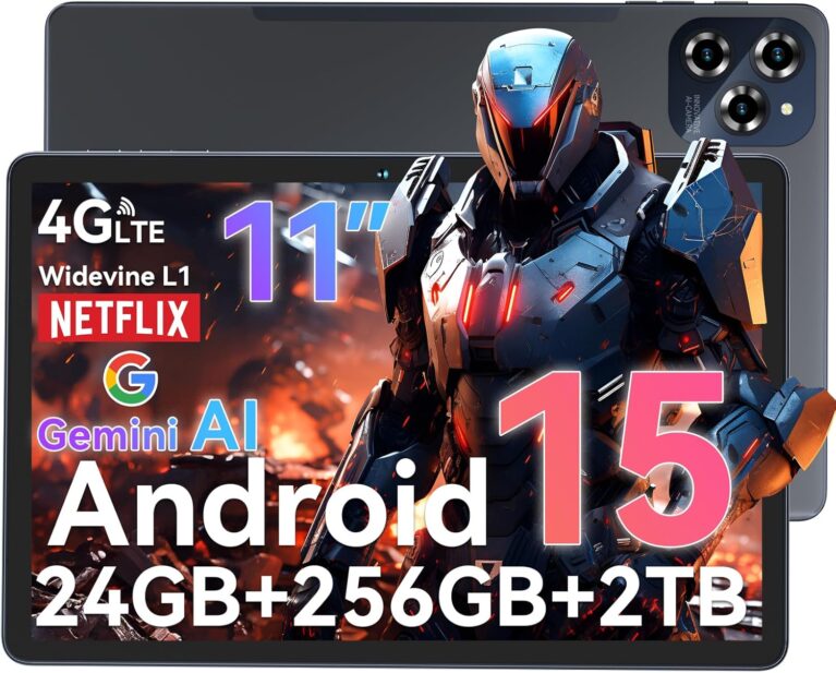 TABWEE W90 Android 15 Tablet 11 Zoll – 24GB RAM+256GB ROM, FHD Großes Display Gaming Tablet, Dual 4G LTE+5G WiFi, Octa Core T615, 8000mAh Akuu, 16MP+8MP KI Kamera, Gemini AI, WideVine L1, TÜV, GPS