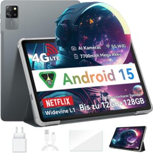 Blackview Tab 60 Pro Tablet Android 15, Dual 4G SIM Tablet PC, 5G WiFi, 12GB RAM + 128GB ROM/2TB TF, 10 Zoll mit Widevine L1, Unisoc T606 Octa-core Gaming, 7700mAh/Face ID/GMS/GPS